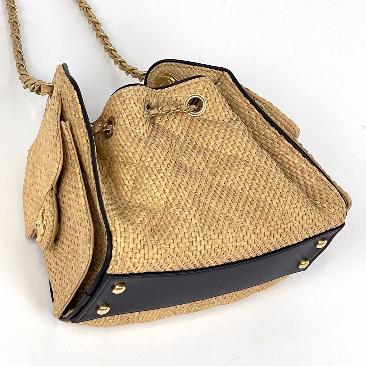 Chanel 25 Mini Handbag CC Logo Raffia Beige Black — view 2