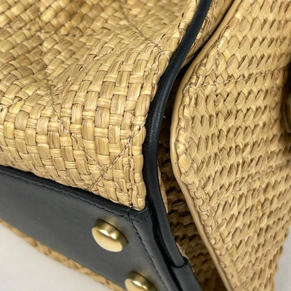 Chanel 25 Mini Handbag CC Logo Raffia Beige Black — view 3