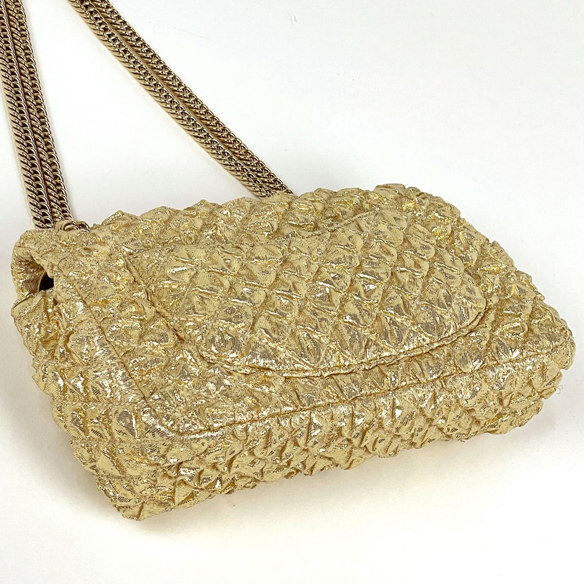 Chanel Shoulder Bag CC Logo Double Flap Fabric Gold — view 2