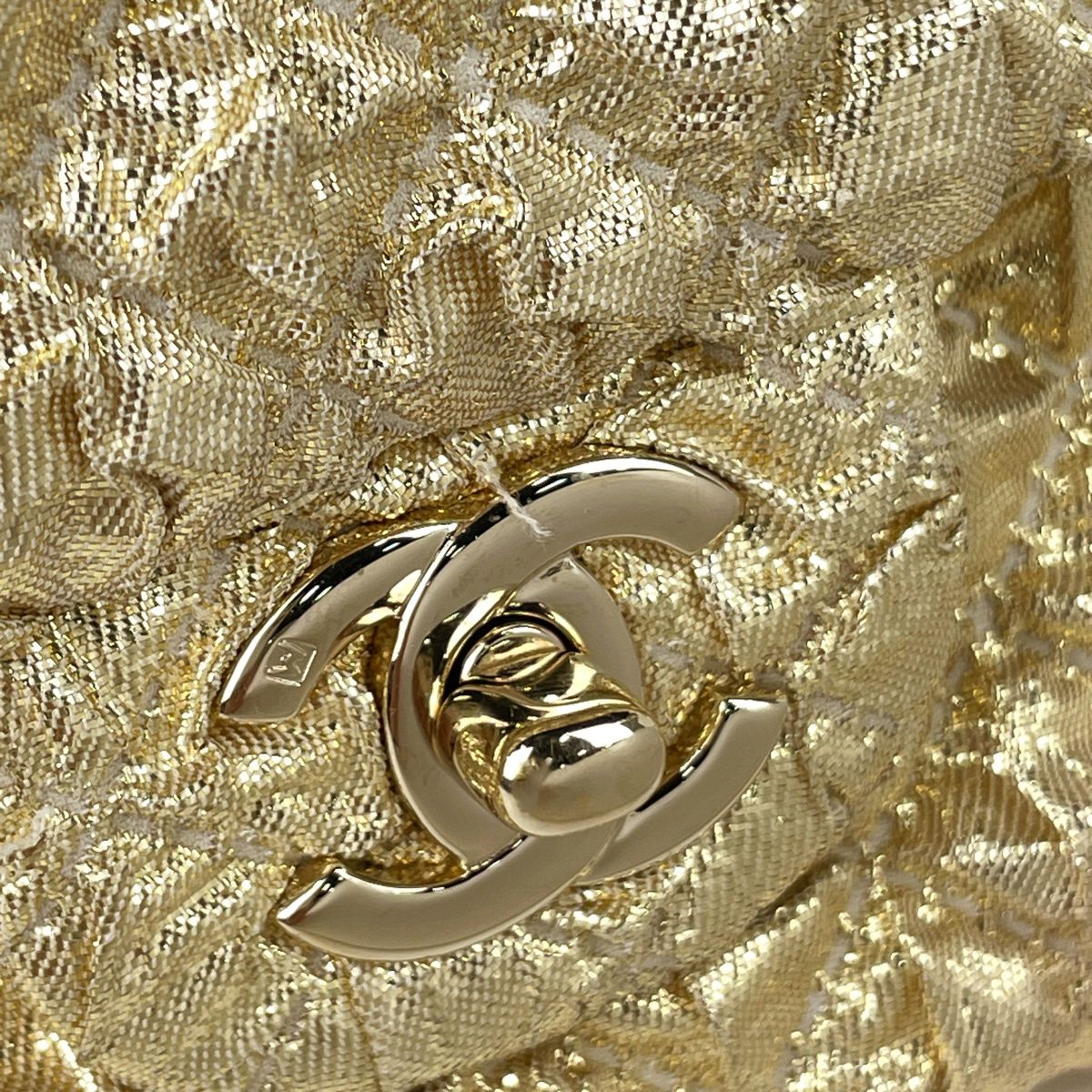 Chanel Shoulder Bag CC Logo Double Flap Fabric Gold — view 6