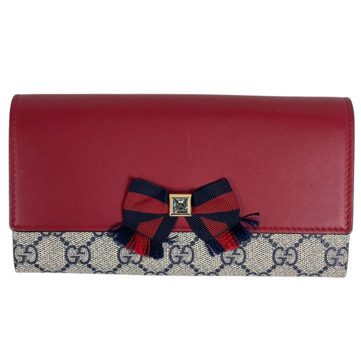 Gucci Wallet GG Pattern Bifold Ribbon Supreme Navy