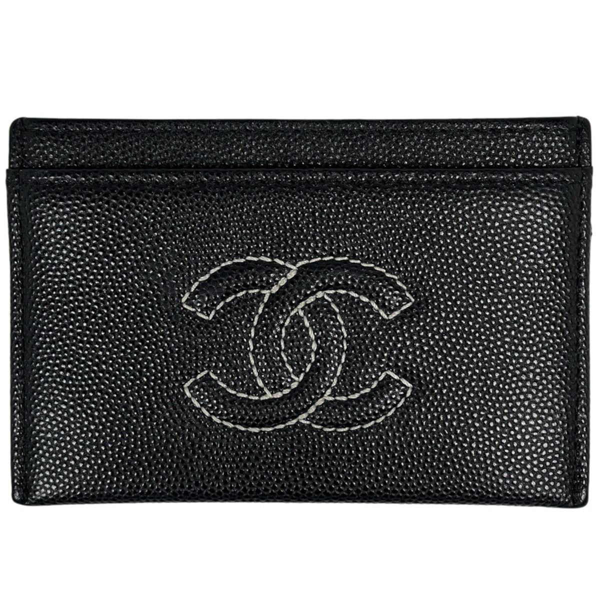 Chanel Card Case CC Logo Caviar Leather Black