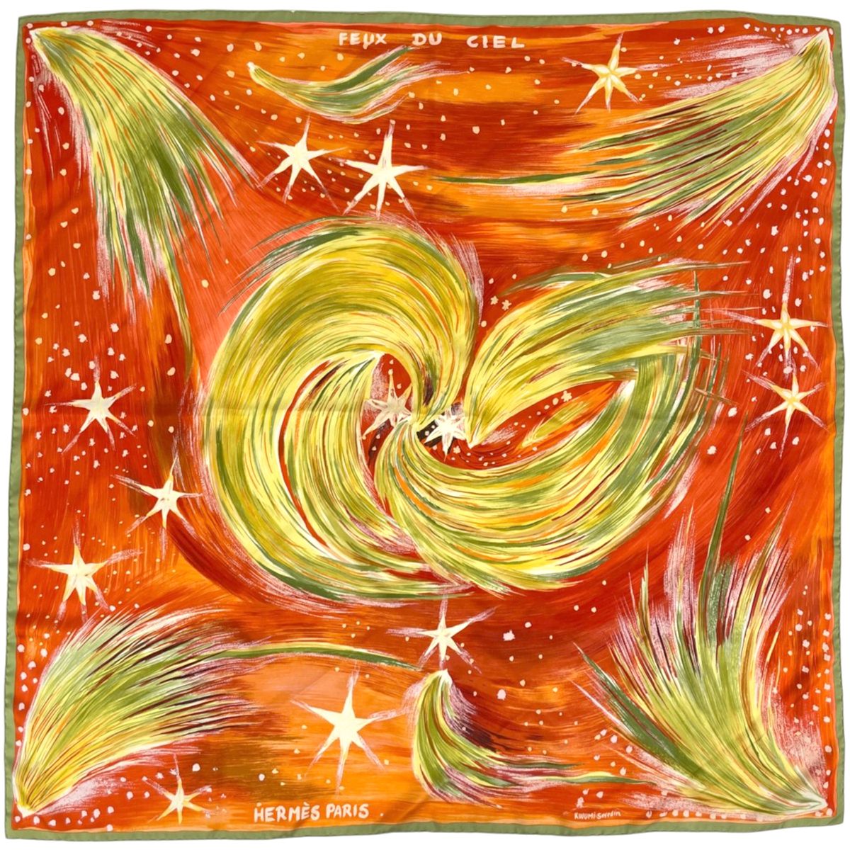 Hermes Carre 90 Feux du Ciel Scarf Heavenly Fire Silk Orange Multicolor