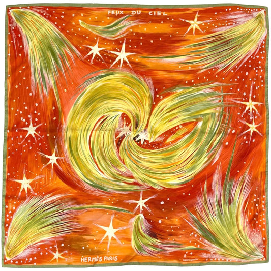 Hermes Carre 90 Feux du Ciel Scarf Heavenly Fire Silk Orange Multicolor