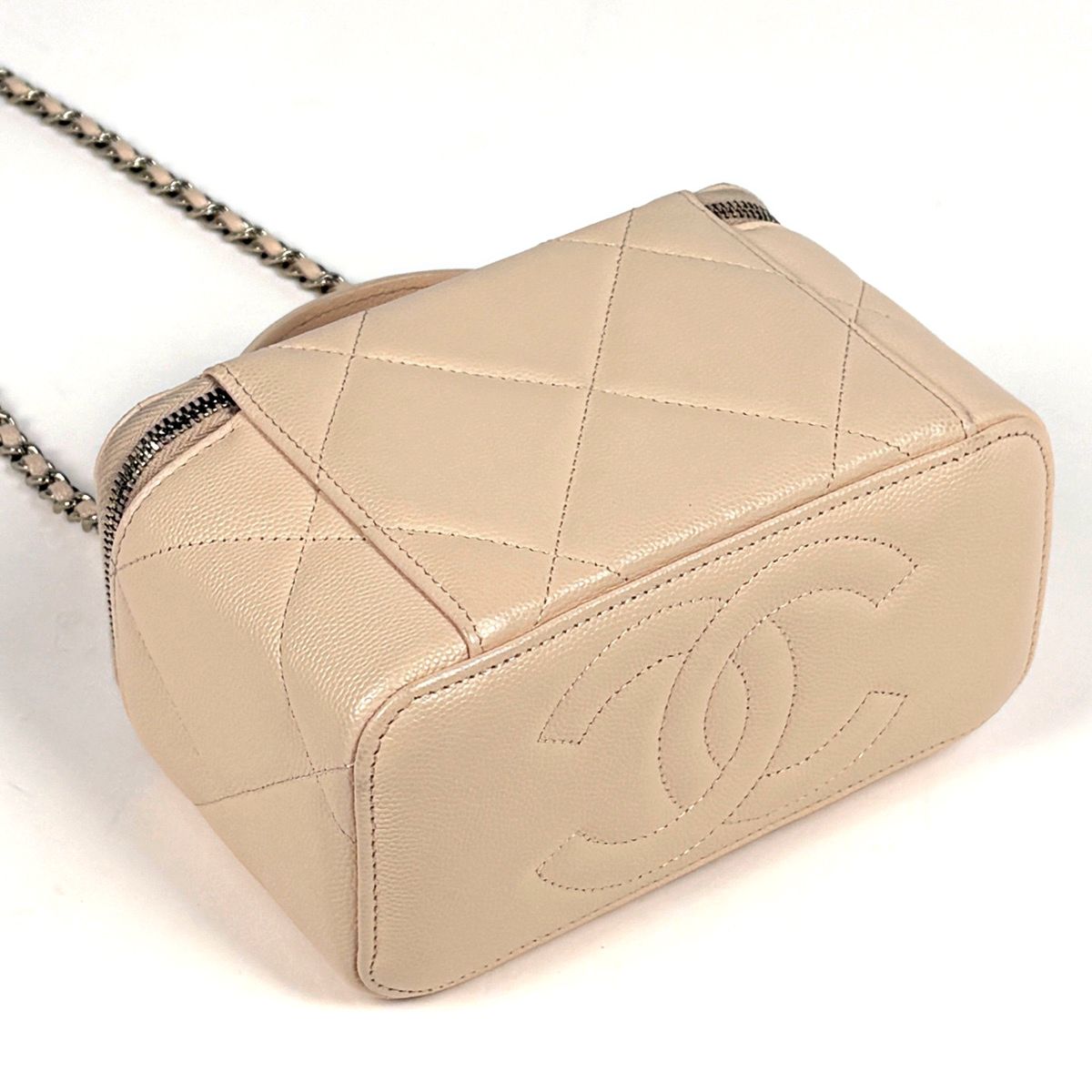 Chanel Shoulder Bag CC Logo Vanity Top Handle Caviar Leather Beige — view 2