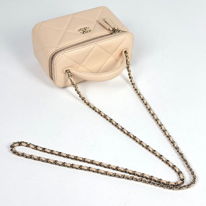 Chanel Shoulder Bag CC Logo Vanity Top Handle Caviar Leather Beige — view 6