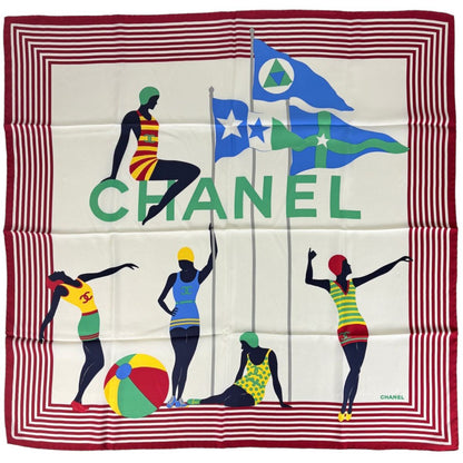 Chanel Scarf CC Logo Silk Red Multicolor