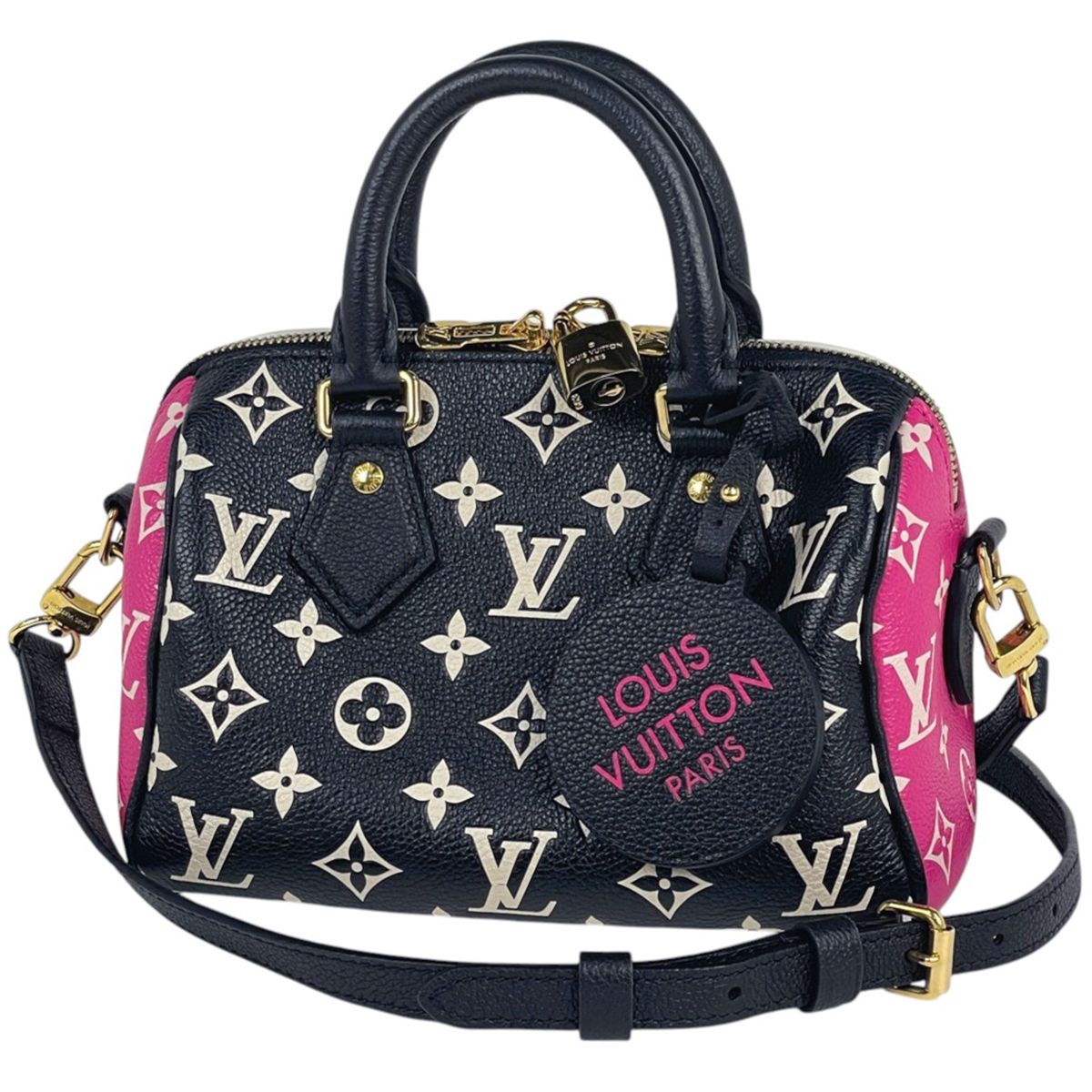 Louis Vuitton Speedy Bandouliere 20 Handbag Monogram Empreinte Noir White Pink