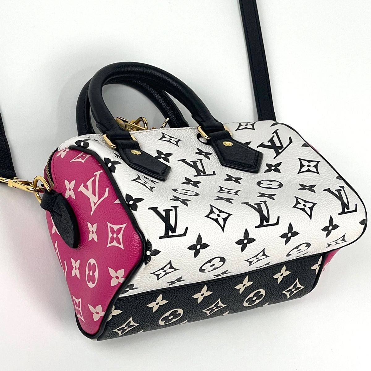 Louis Vuitton Speedy Bandouliere 20 Handbag Monogram Empreinte Noir White Pink — view 2