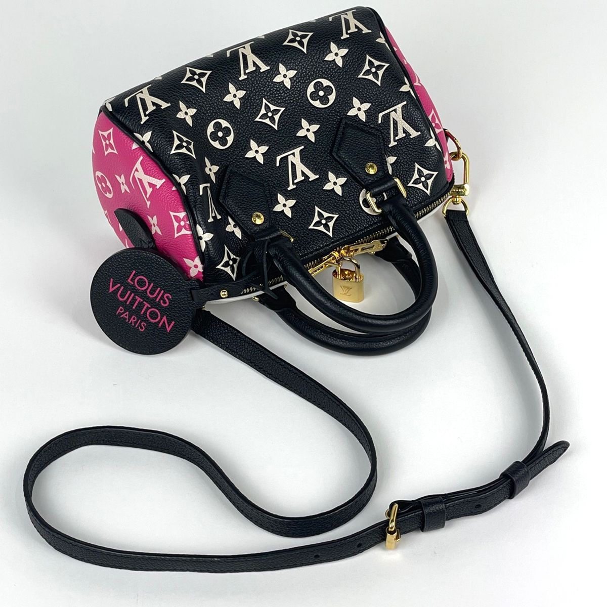 Louis Vuitton Speedy Bandouliere 20 Handbag Monogram Empreinte Noir White Pink — view 6