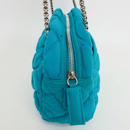 Chanel Bubble Quilt Chain Shoulder Bag Cotton Turquoise Blue Silver Seal Vintage — view 6