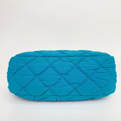 Chanel Bubble Quilt Chain Shoulder Bag Cotton Turquoise Blue Silver Seal Vintage — view 8