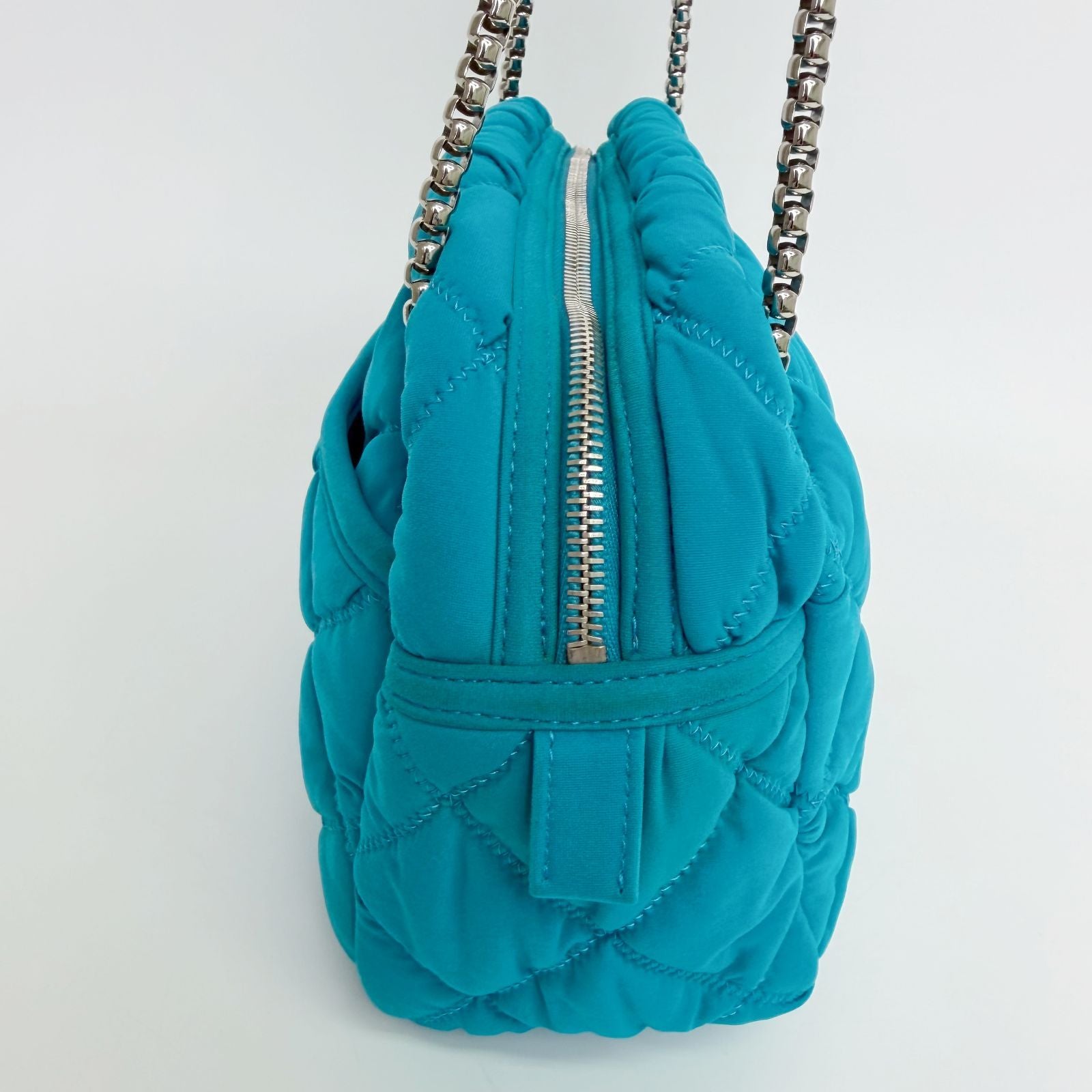 Chanel Bubble Quilt Chain Shoulder Bag Cotton Turquoise Blue Silver Seal Vintage — view 5