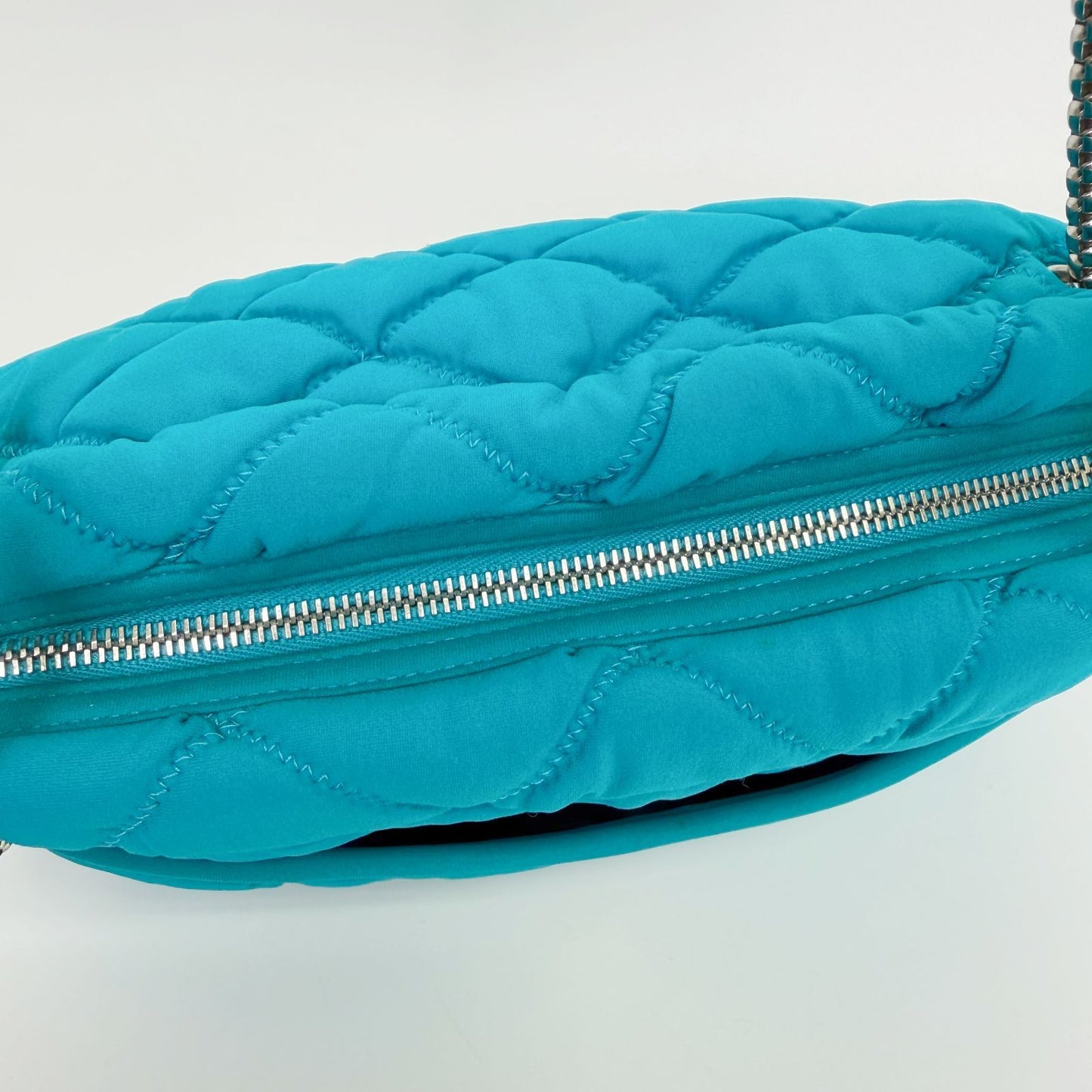 Chanel Bubble Quilt Chain Shoulder Bag Cotton Turquoise Blue Silver Seal Vintage — view 7