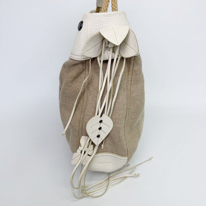 Prada Rope Handle Fringe Hobo Tote Shoulder Bag Canvas Leather Beige Vintage — view 7