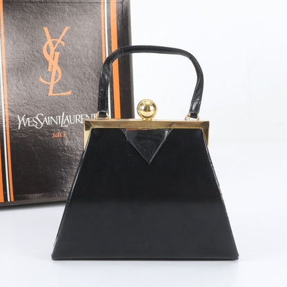 Saint Laurent Vintage Kiss Lock Leather Handbag Black