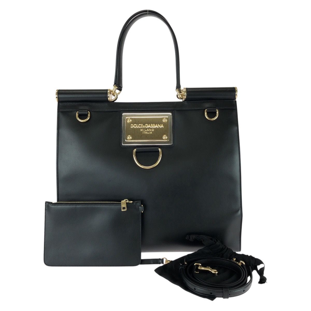 Dolce & Gabbana Sicily 2-Way Black Leather Tote Business Shoulder Bag