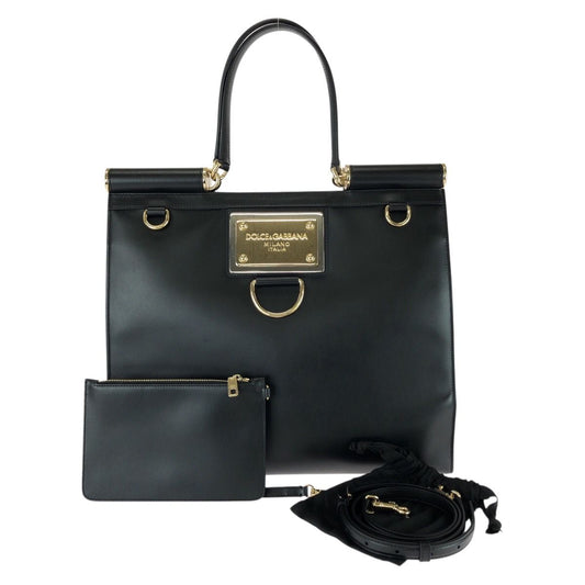 Dolce & Gabbana Sicily 2-Way Black Leather Tote Business Shoulder Bag