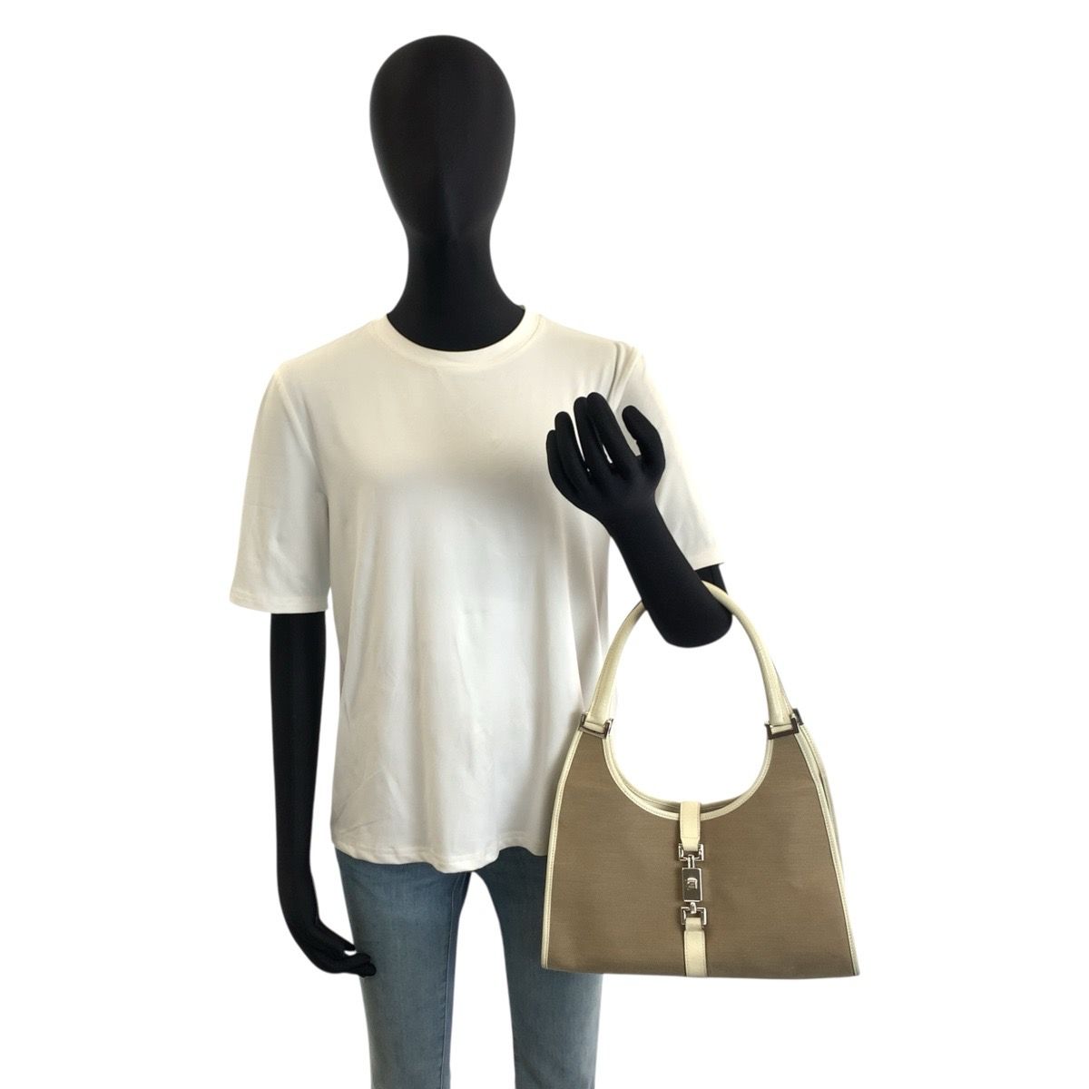 Gucci Jackie Beige Ivory Canvas Leather Tote Bag — view 7