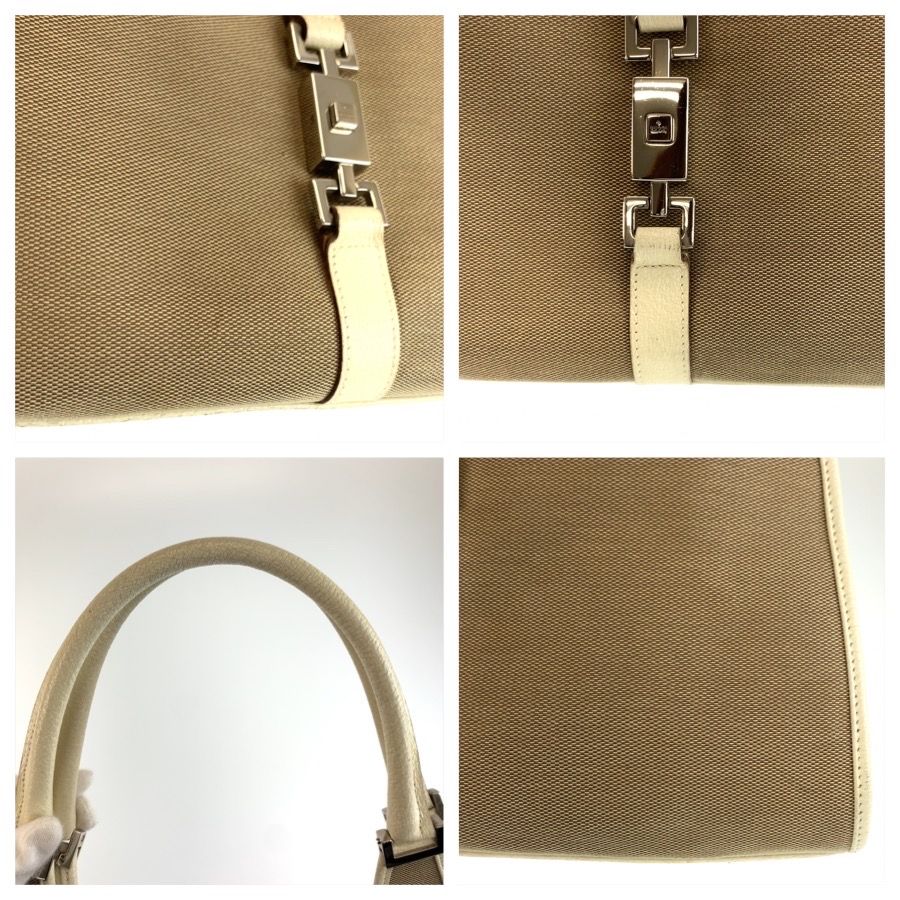 Gucci Jackie Beige Ivory Canvas Leather Tote Bag — view 6