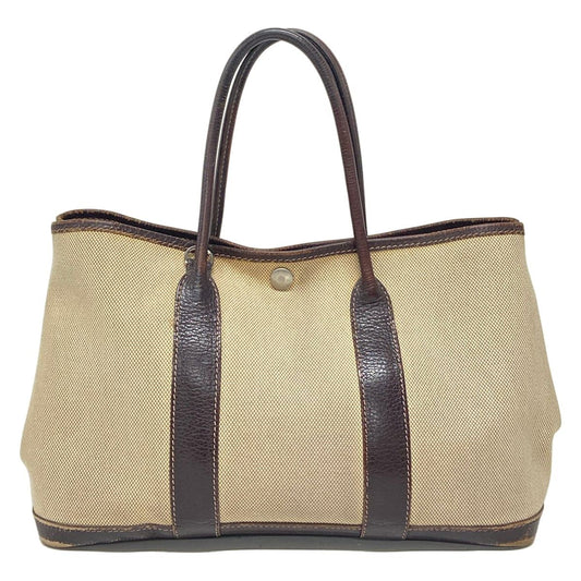 Hermes Tote Bag Garden Party TPM Ivory Dark Brown Silver Leather