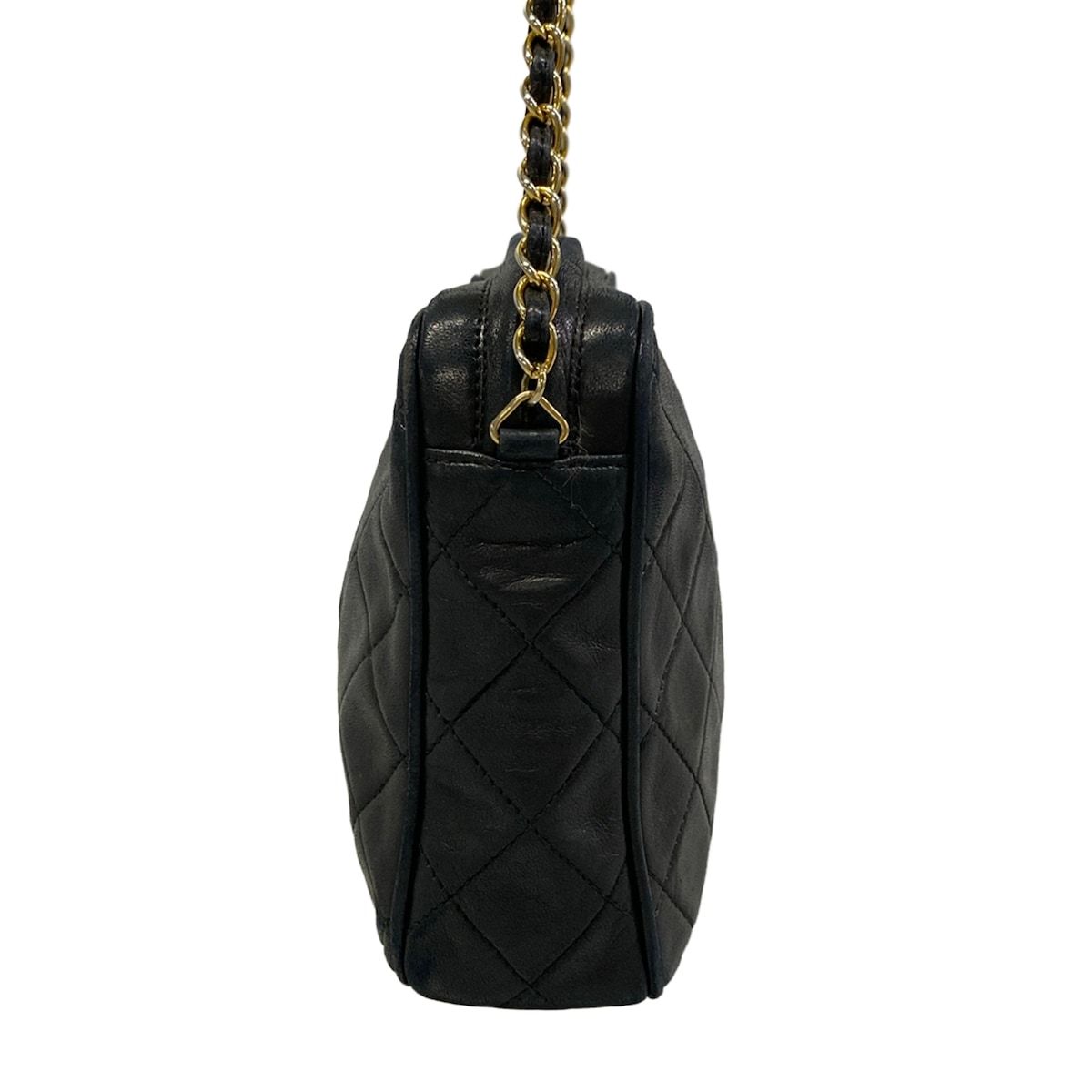 Chanel Shoulder Bag Quilted Black Gold Tassel Chain Lambskin — view 4