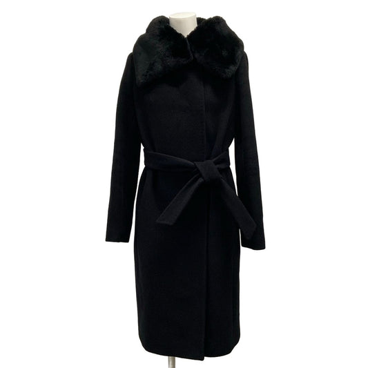 Max Mara Coat S Black Long Sleeve No Fur Removable Winter Wool Cashmere 36