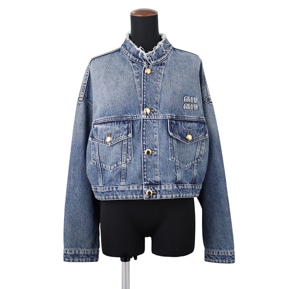 Miu Miu Jacket Denim Logo Collarless 36