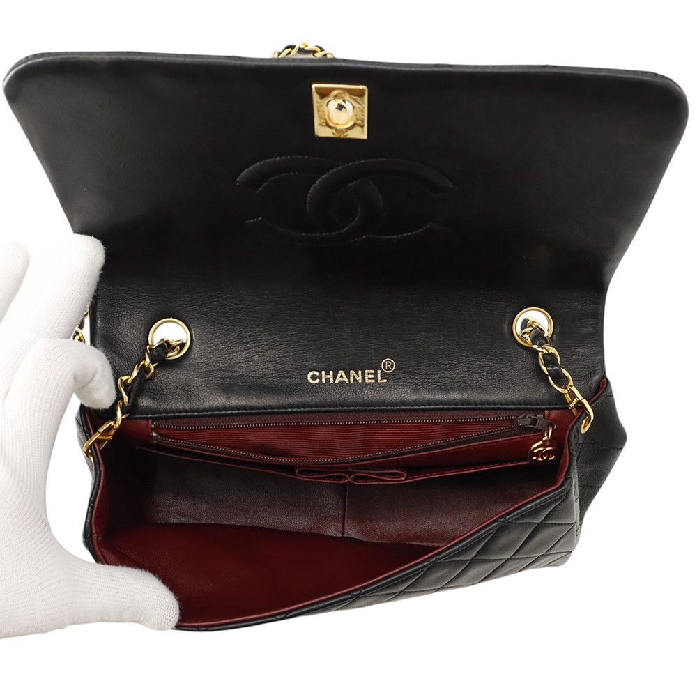 Chanel Chain Shoulder Bag Quilted CC Logo Full Flap Lambskin Black — view 5