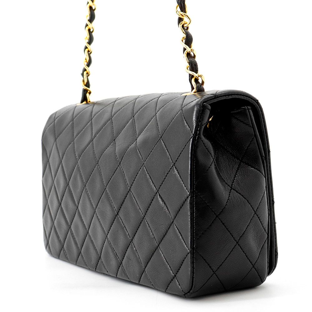 Chanel Chain Shoulder Bag Quilted CC Logo Full Flap Lambskin Black — view 2