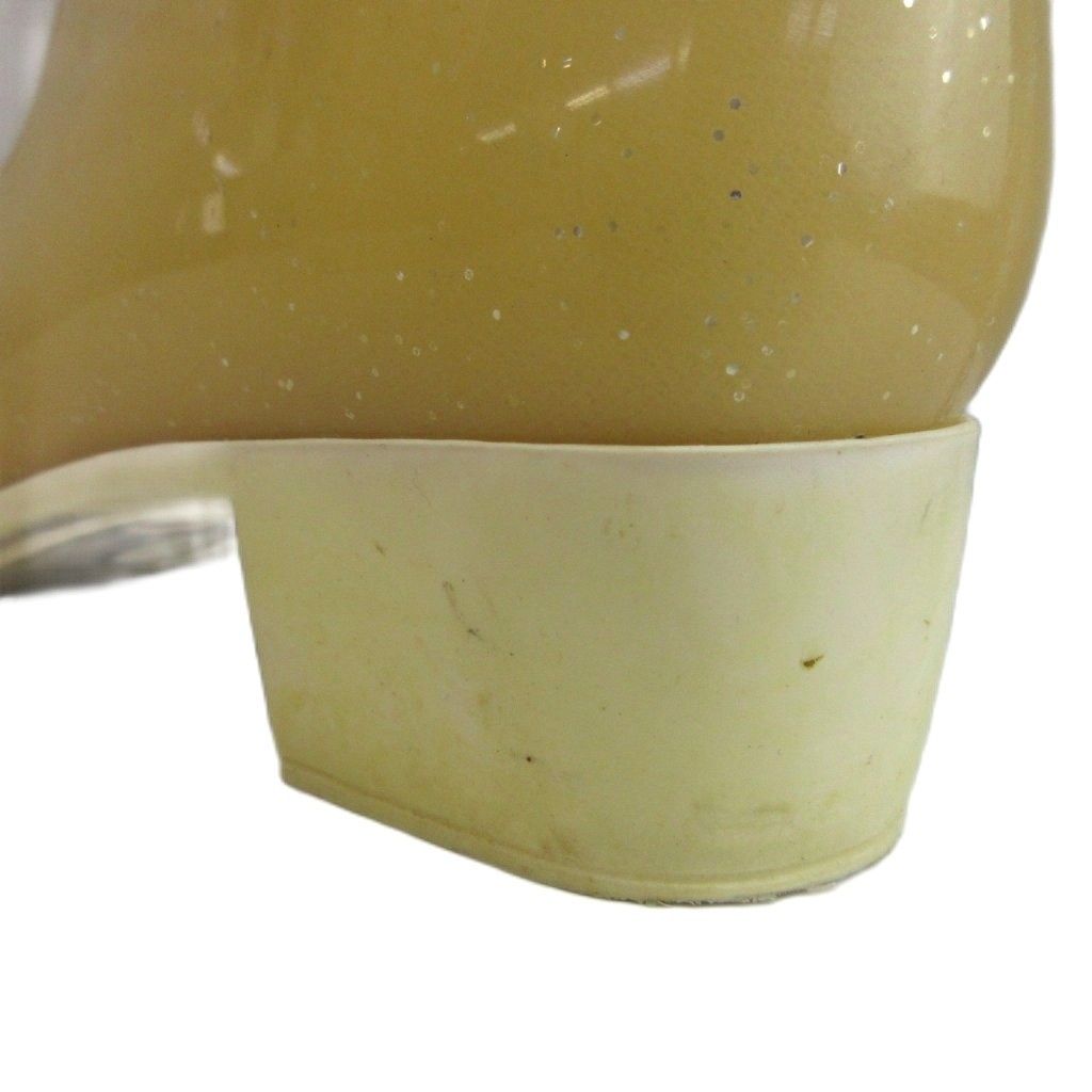 Chanel Camellia CC Logo Rain Boots Rubber Glitter Long Beige — view 7