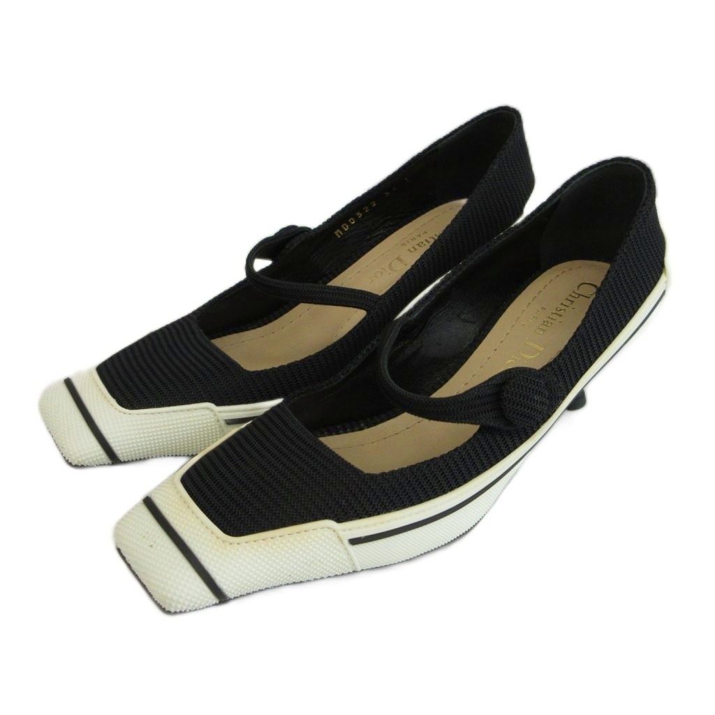 Dior D-motion Technical Fabric Pumps Square Toe Middle Heels Logo Black