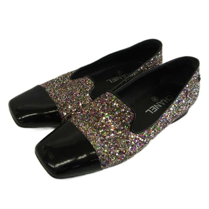 Chanel Glitter Patent Loafers Pumps Square Toe Flat CC Logo Multicolor