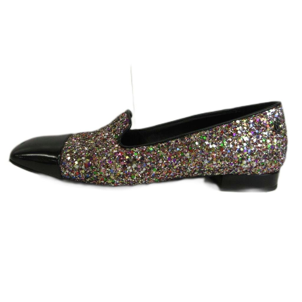Chanel Glitter Patent Loafers Pumps Square Toe Flat CC Logo Multicolor — view 2