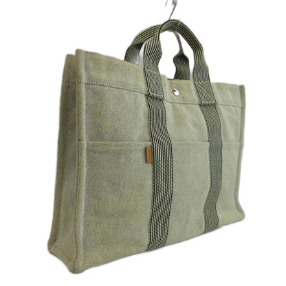 Hermes New Fourre Tout MM Tote Bag Canvas Stripe Light Gray Black — view 5