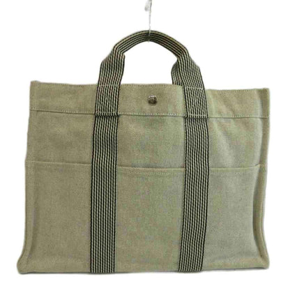 Hermes New Fourre Tout MM Tote Bag Canvas Stripe Light Gray Black — view 2