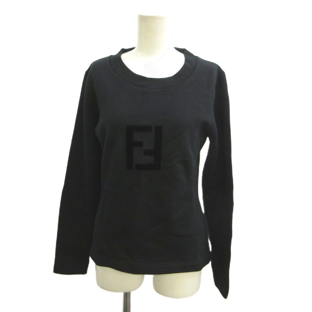 Fendi Sweatshirt Black Zucca Fleece Lining Velour Logo Top Vintage 40