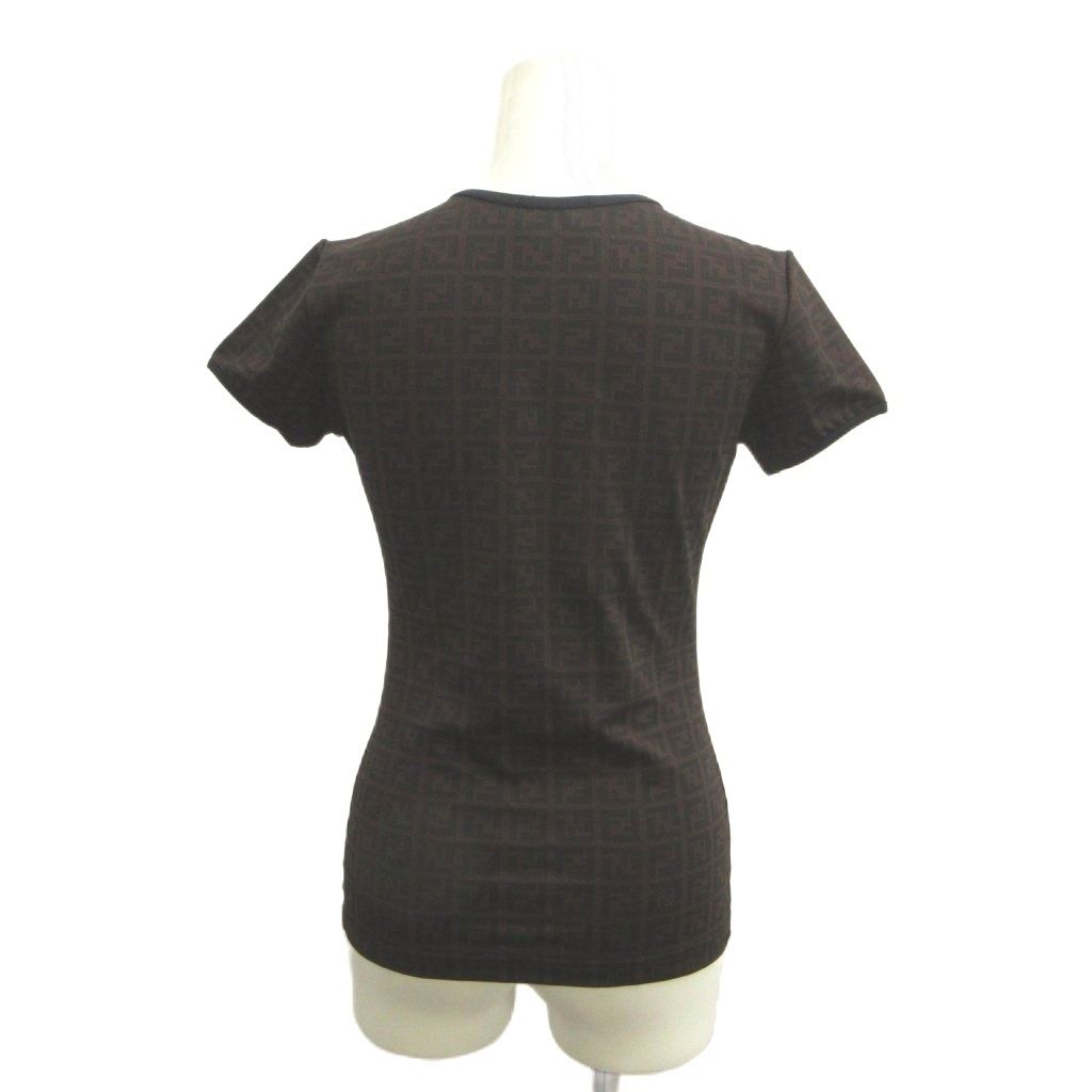 Fendi T-Shirt Zucca Pattern All Over Print Brown Black Short Sleeve Vintage 40 — view 2