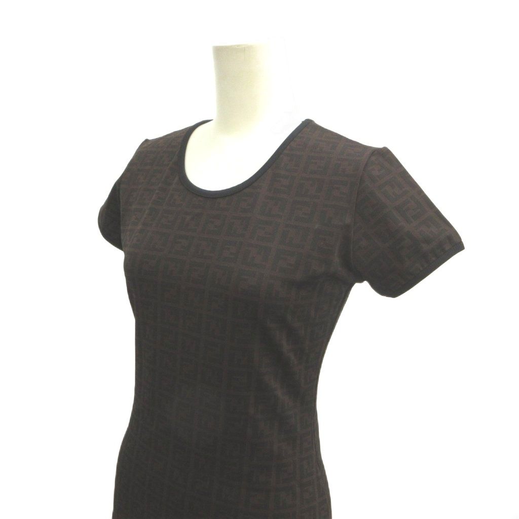 Fendi T-Shirt Zucca Pattern All Over Print Brown Black Short Sleeve Vintage 40 — view 5