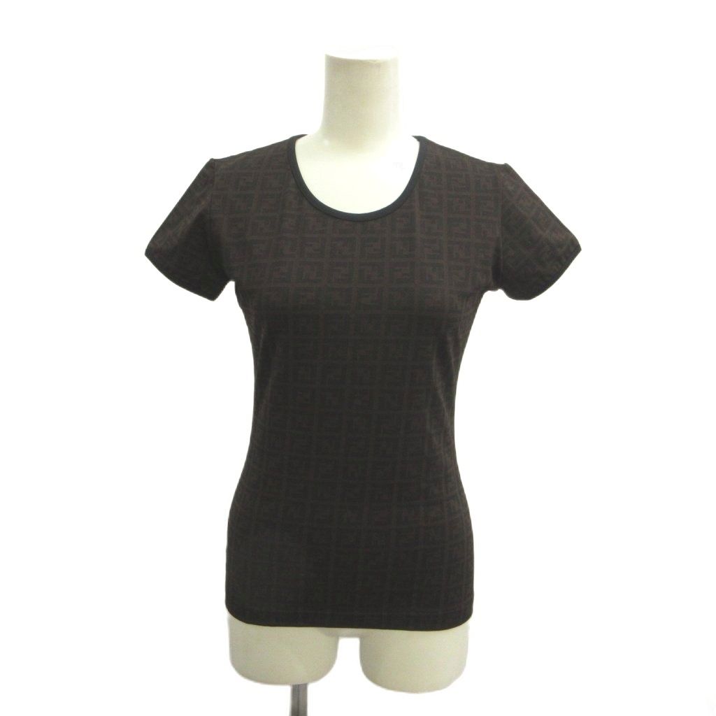 Fendi T-Shirt Zucca Pattern All Over Print Brown Black Short Sleeve Vintage 40
