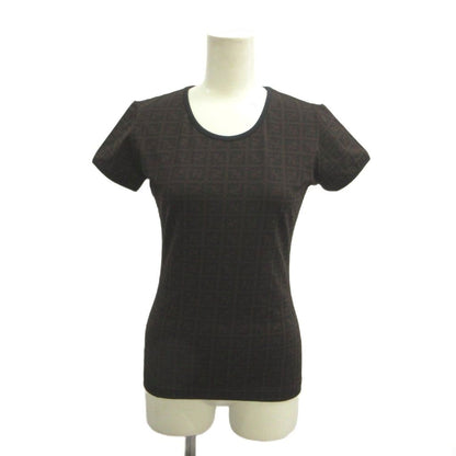 Fendi T-Shirt Zucca Pattern All Over Print Brown Black Short Sleeve Vintage 40
