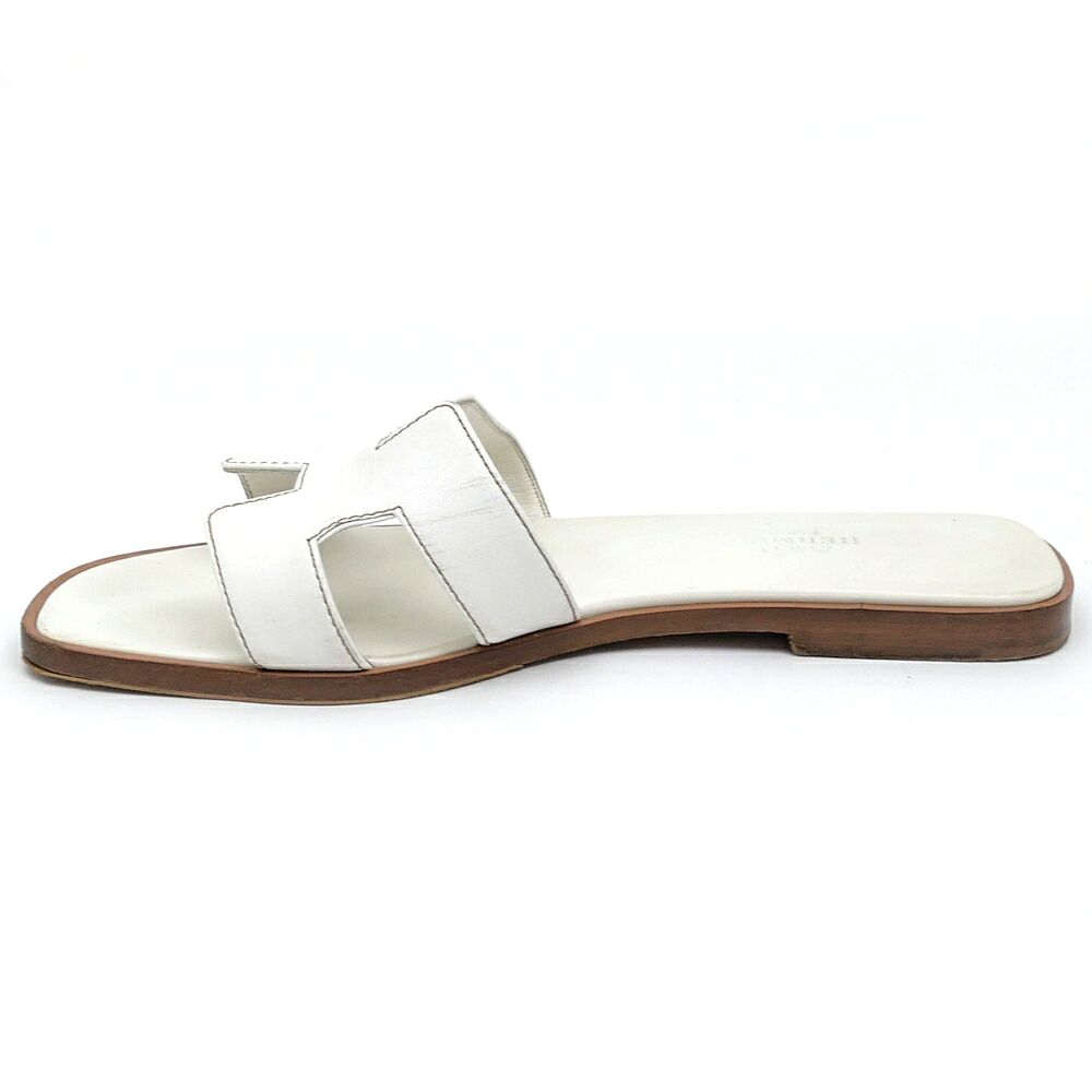 Hermes Sandals Oran Leather White Naturel — view 3
