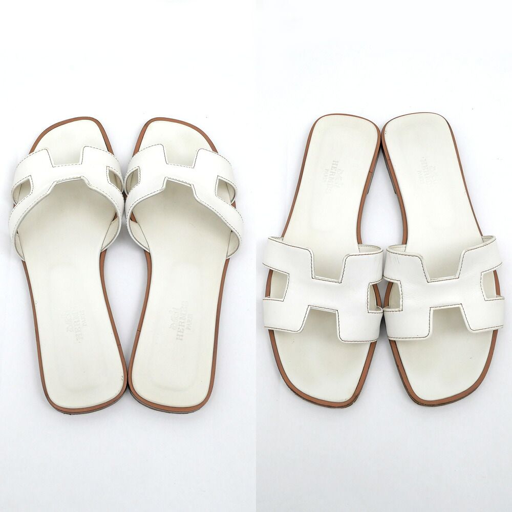 Hermes Sandals Oran Leather White Naturel — view 5