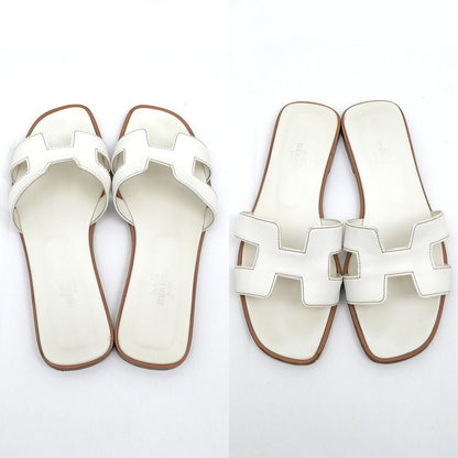 Hermes Sandals Oran Leather White Naturel — view 5