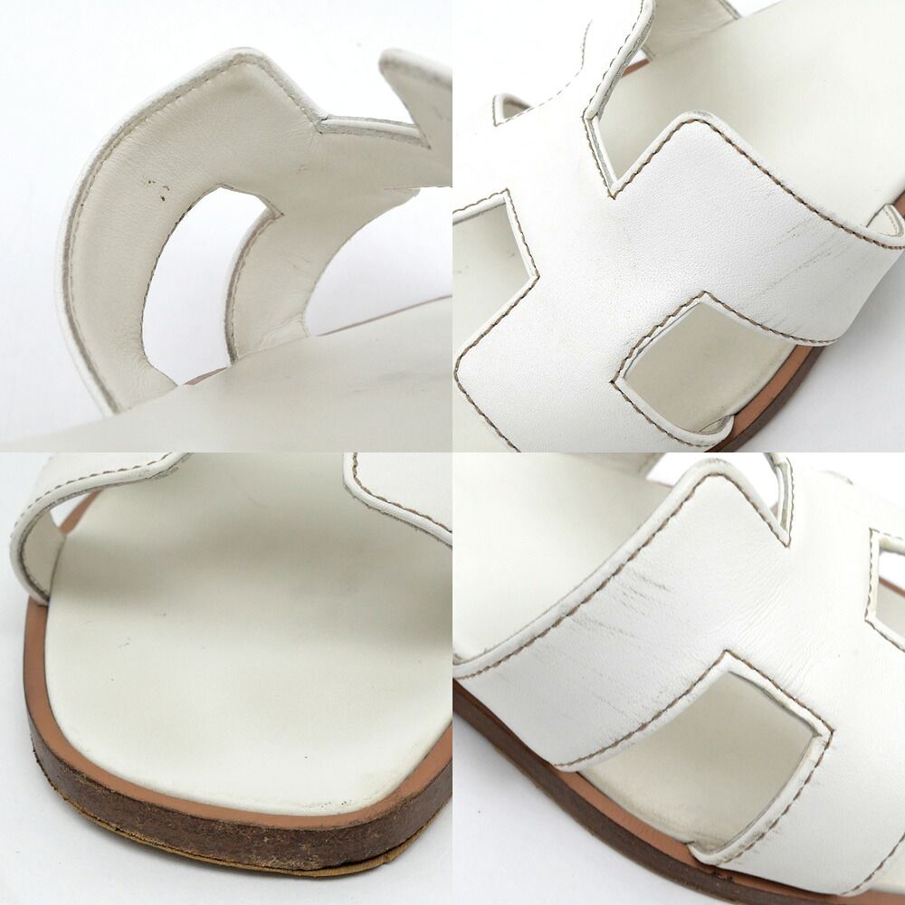Hermes Sandals Oran Leather White Naturel — view 8