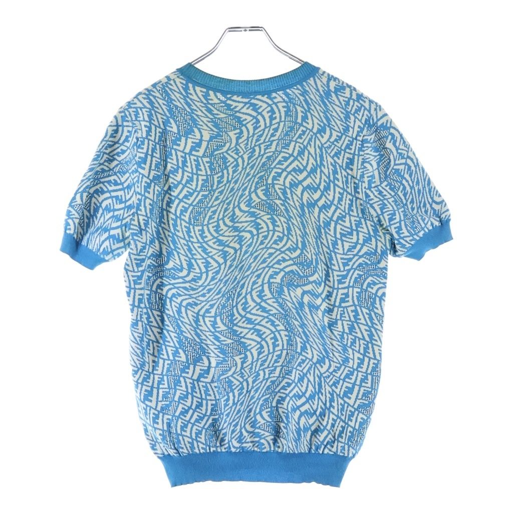 Fendi FF Logo Short Sleeve Knit Top Blue Sweater — view 2