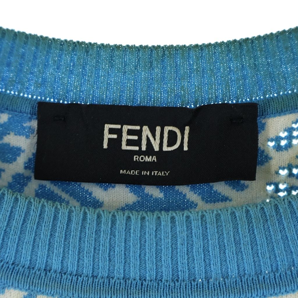 Fendi FF Logo Short Sleeve Knit Top Blue Sweater — view 7