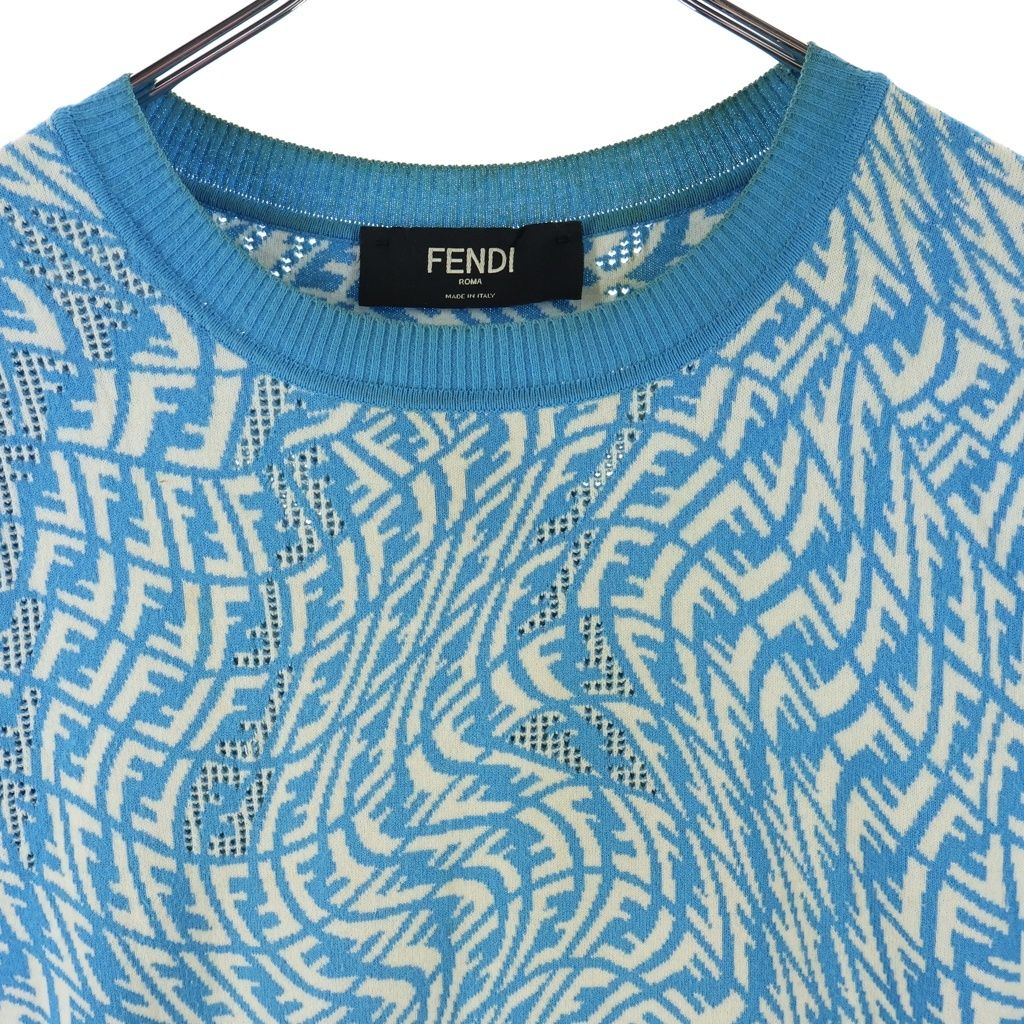 Fendi FF Logo Short Sleeve Knit Top Blue Sweater — view 3