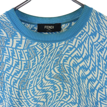 Fendi FF Logo Short Sleeve Knit Top Blue Sweater — view 3