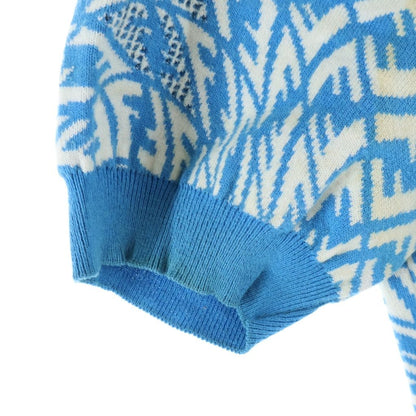 Fendi FF Logo Short Sleeve Knit Top Blue Sweater — view 6